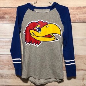 Kansas Jayhawks Girls Long Sleeve Hooded Shirt